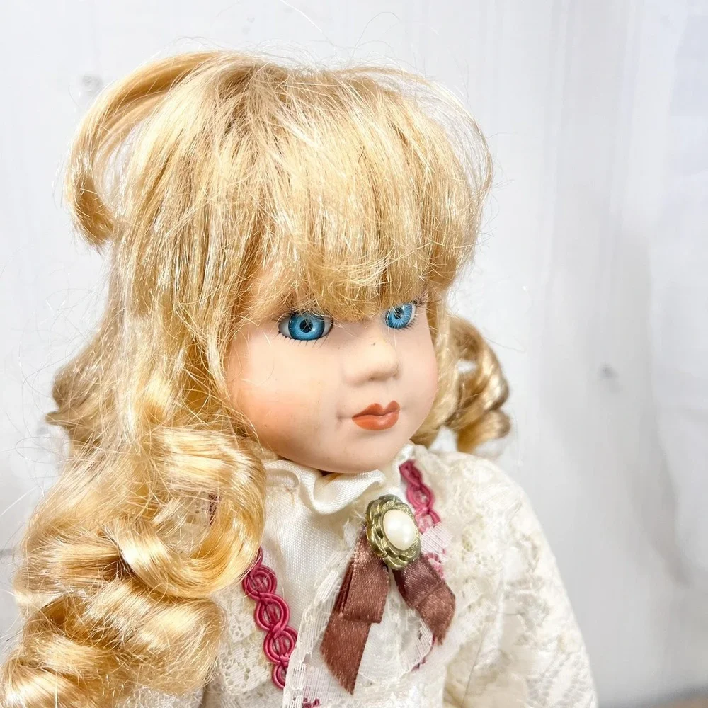 Vintage Porcelain‎ Doll, Painted Face Collectible Doll in Lace Dress